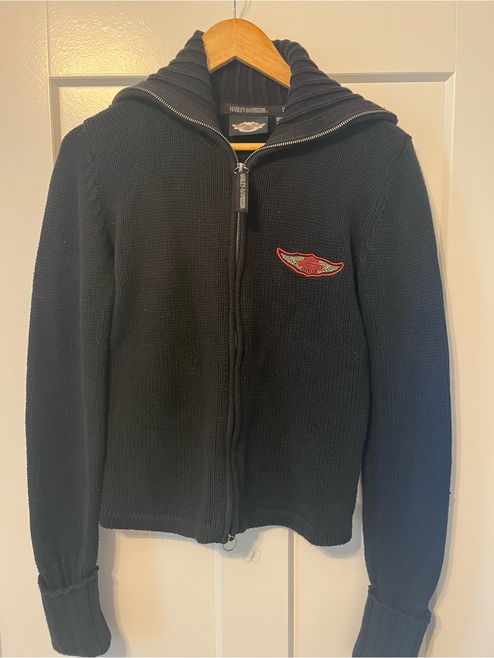 Harley-Davidson Black Knit Zip Front Sweater with Winged Logo